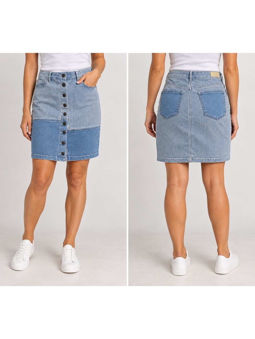 Buffalo David Bitton Catherine Stretch Denim Skirt Striped Button Front 16 Waist